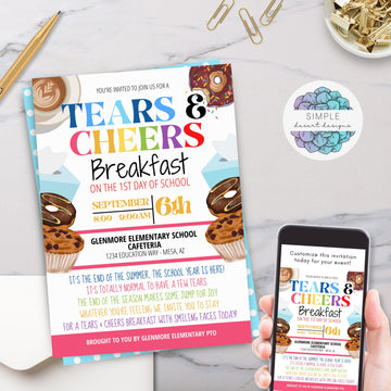 First Day of School Back to School Tears and Cheers Boo Hoo Breakfast Event Invitations